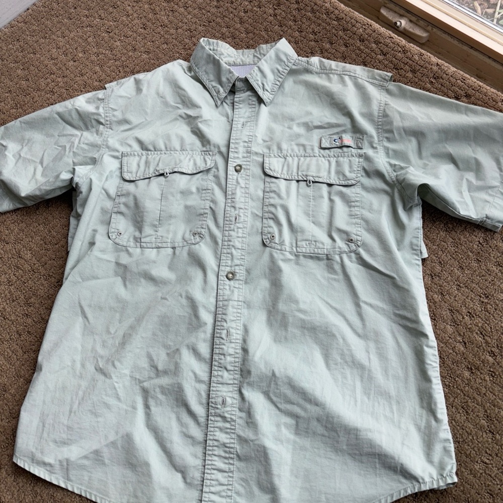 Light Mint Green Short Sleeve Button-Up Shirt outdoors vented cool XL men’s